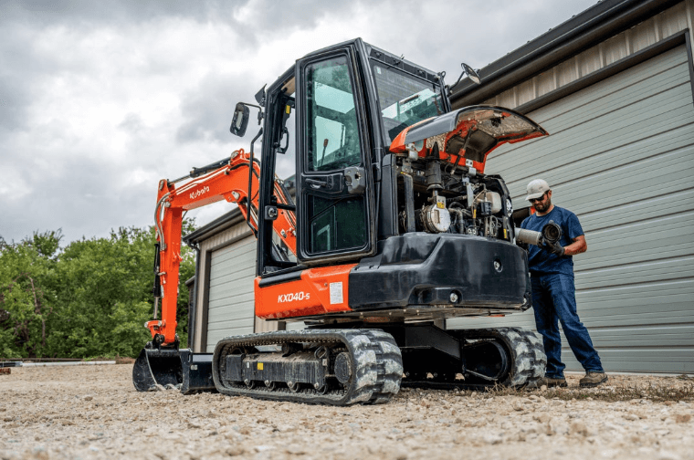 Excavator getting serivced